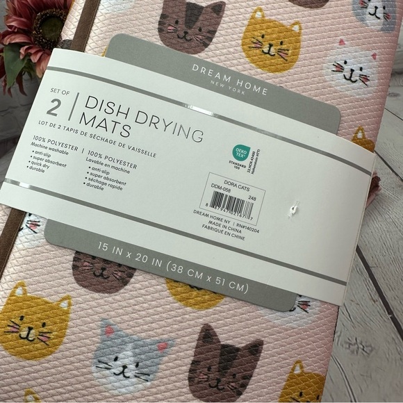 NWT dream home matching Cat Print Dish Drying Mats and kitchen towels - Picture 6 of 6